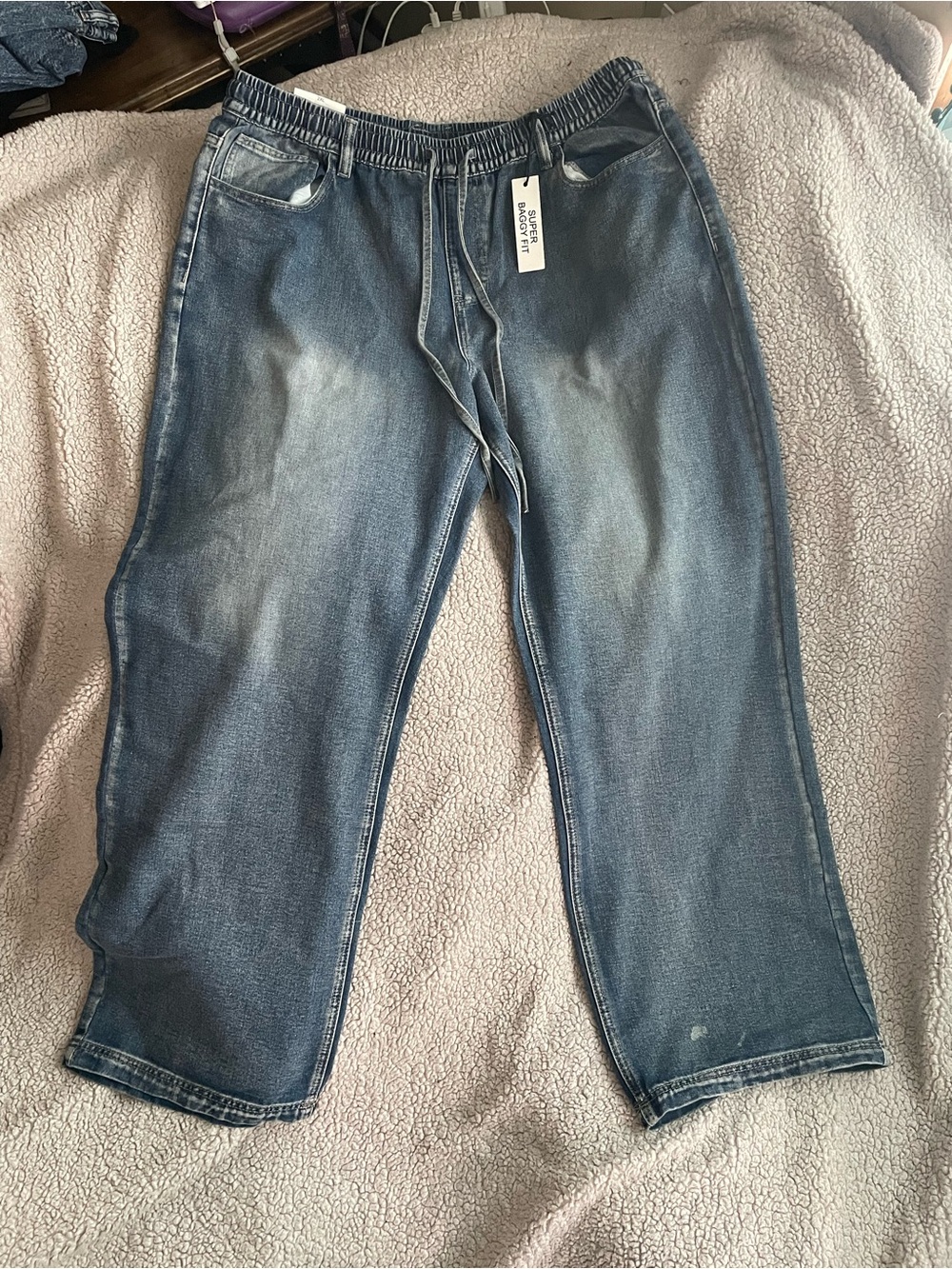 Victorious Super baggy Drawstring Women's Jeans in Washed Blue